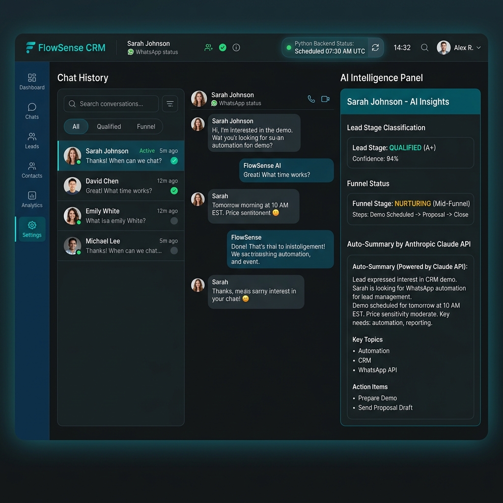 Automação de WhatsApp para CRM, com IA classificando