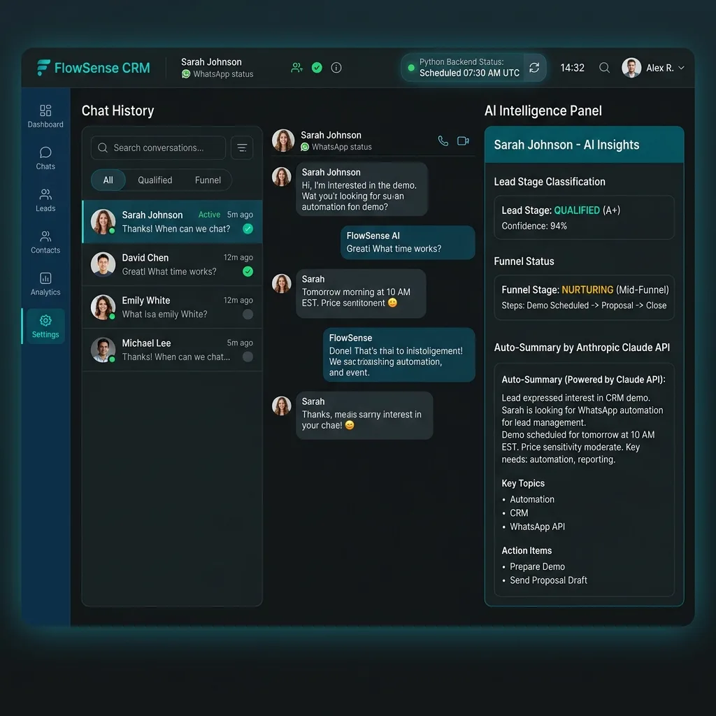 Automação de WhatsApp para CRM, com IA classificando